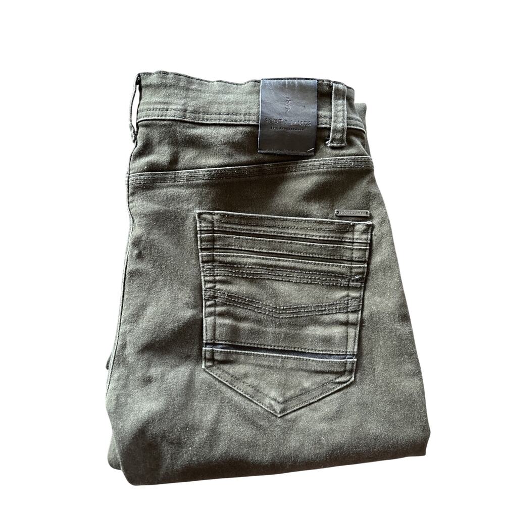 Size W34xL30 Scott James Slim Fit Moto men's jeans in an Army Green